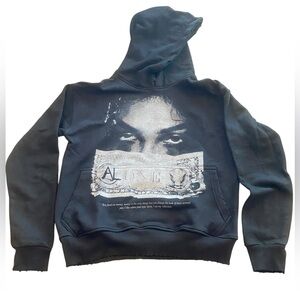 Unisex Alone Money Streetwear Black Distressed Hoodie New XS Cotton